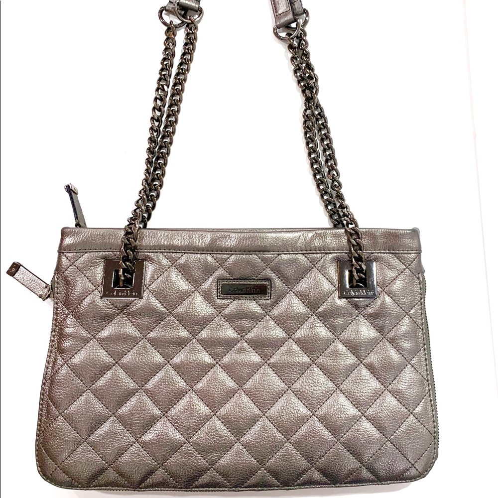 Calvin Klein shoulder bag quilted silver metallic